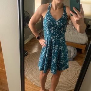 Green criss-cross back Skater Dress